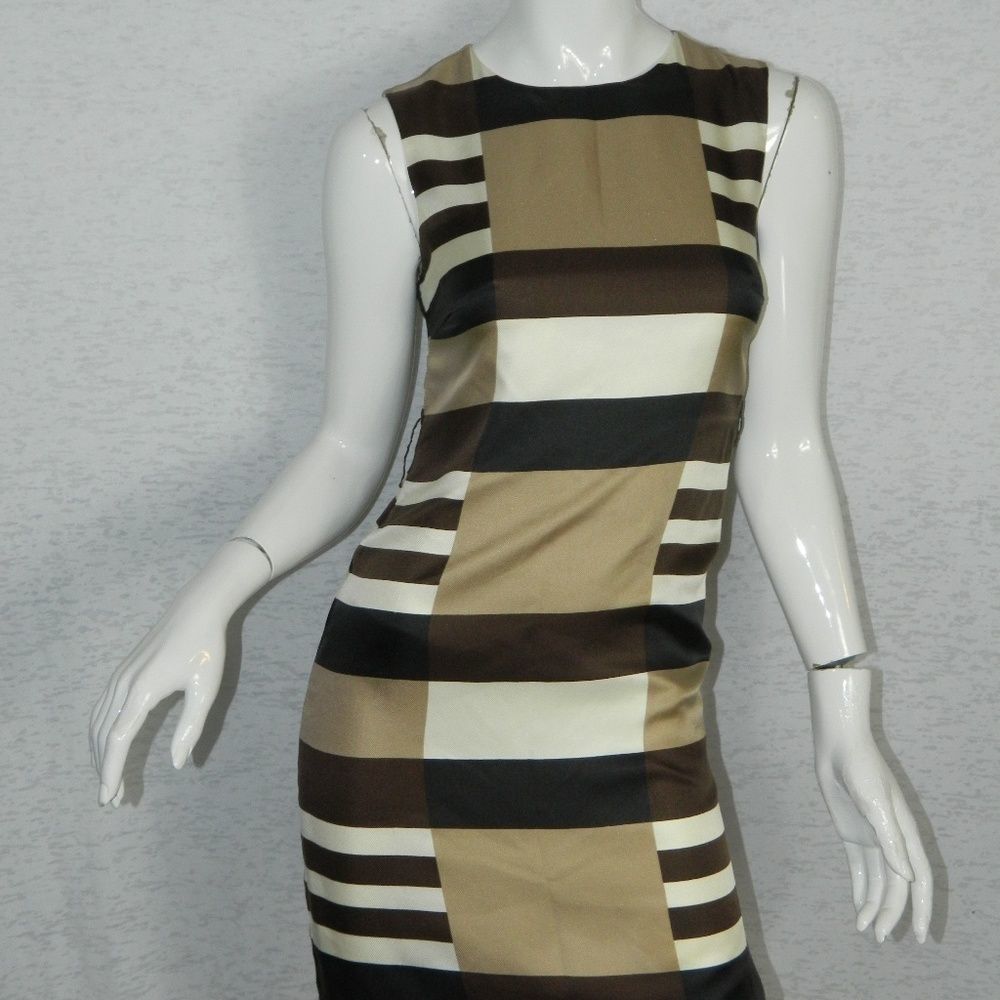Tory Burch Striped Midi Dress in Brown, Black & Cream